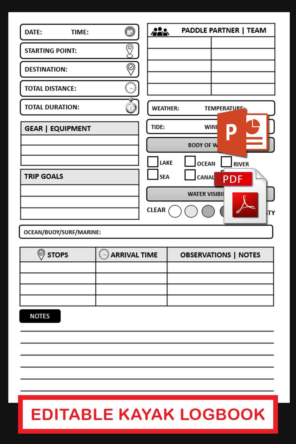 Printable Kayaking Logbook Template